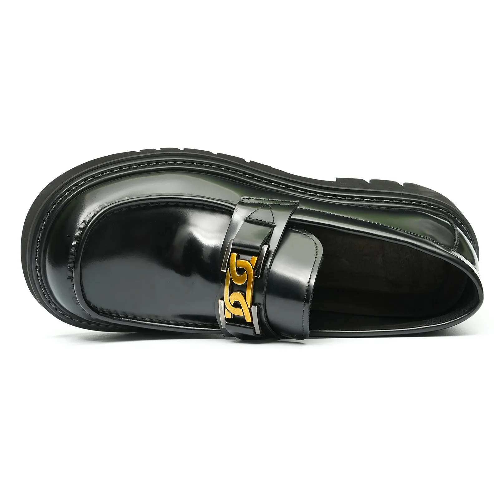 Calfskin Loafers Shoes with Horsebit Glossy Square Toe
