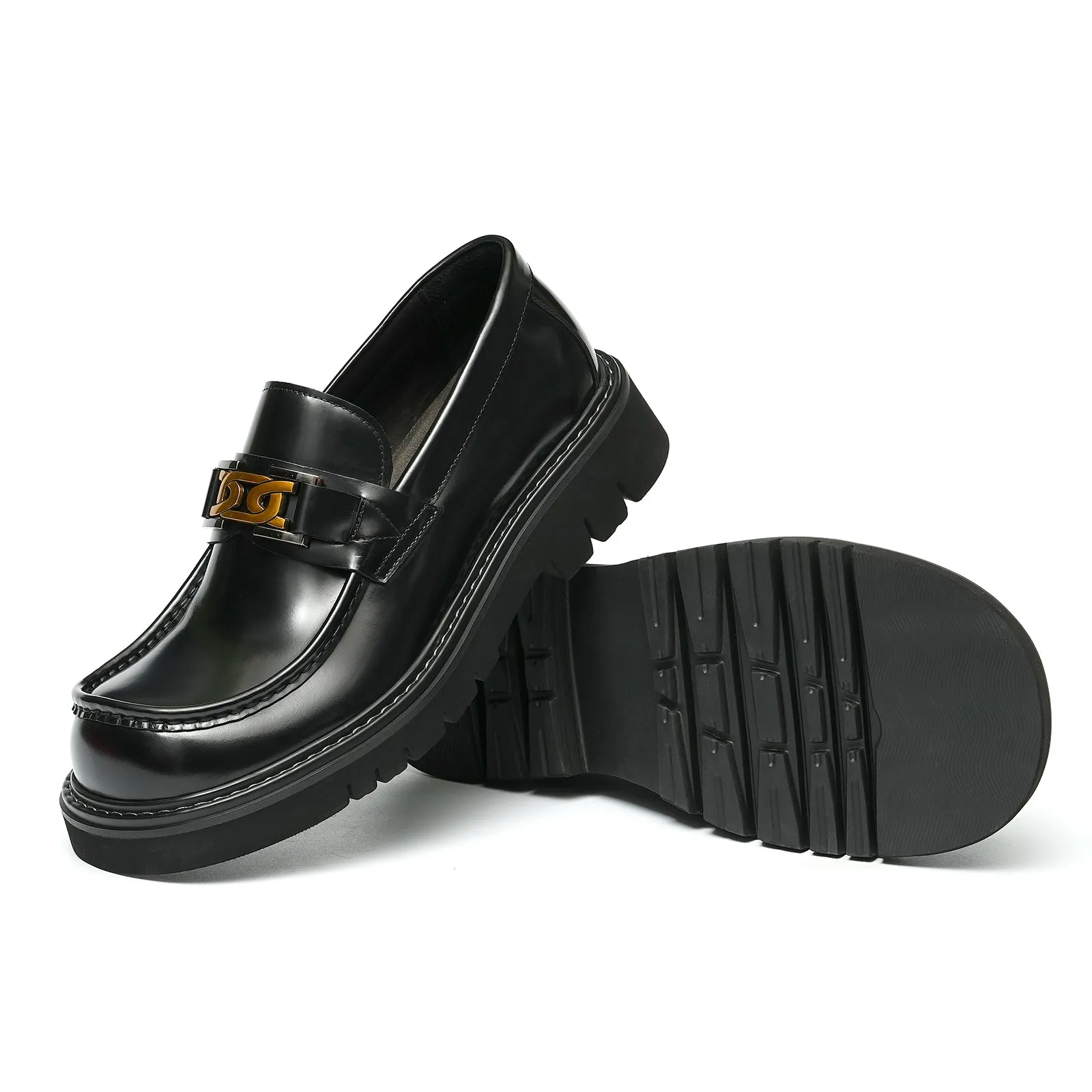 Calfskin Loafers Shoes with Horsebit Glossy Square Toe