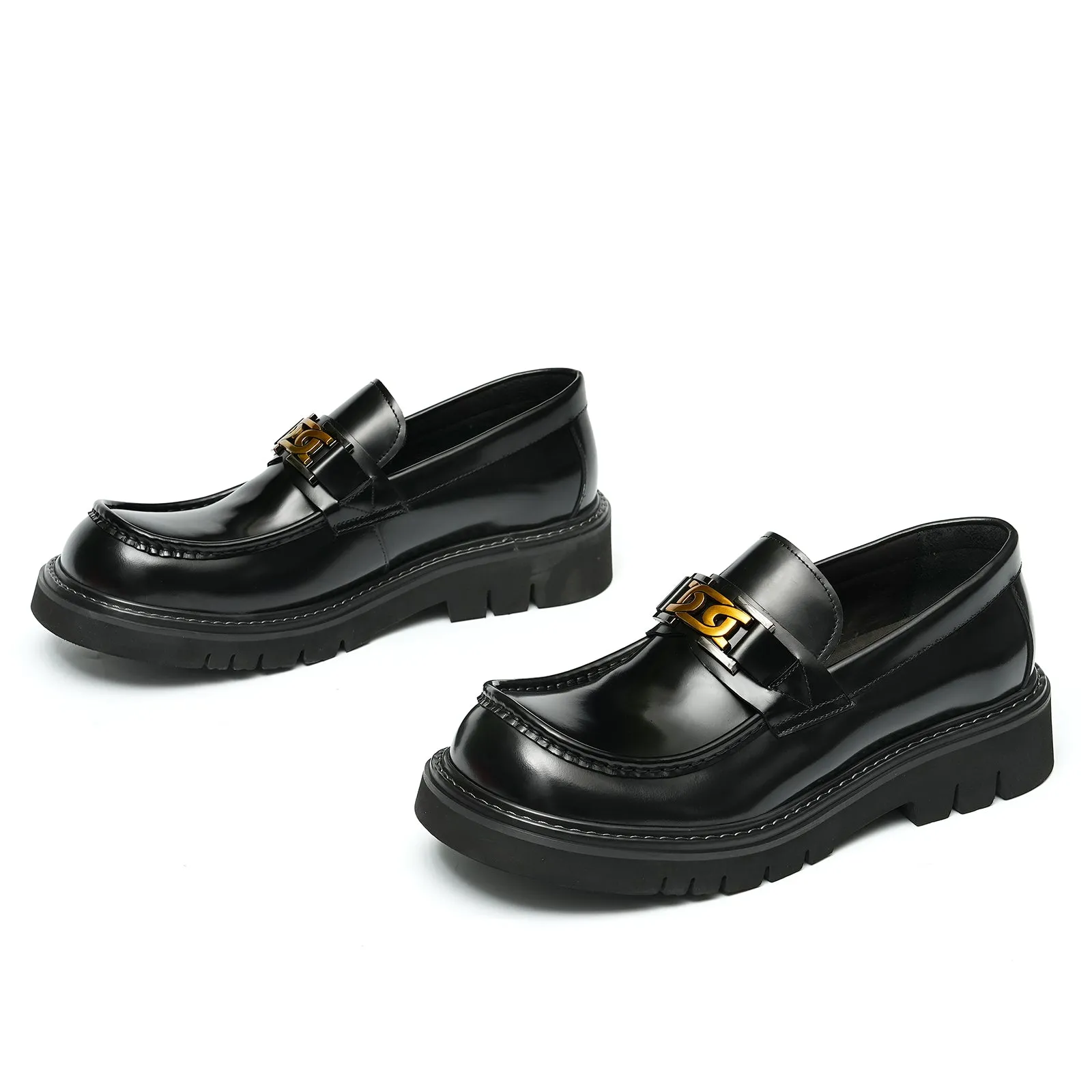 Calfskin Loafers Shoes with Horsebit Glossy Square Toe