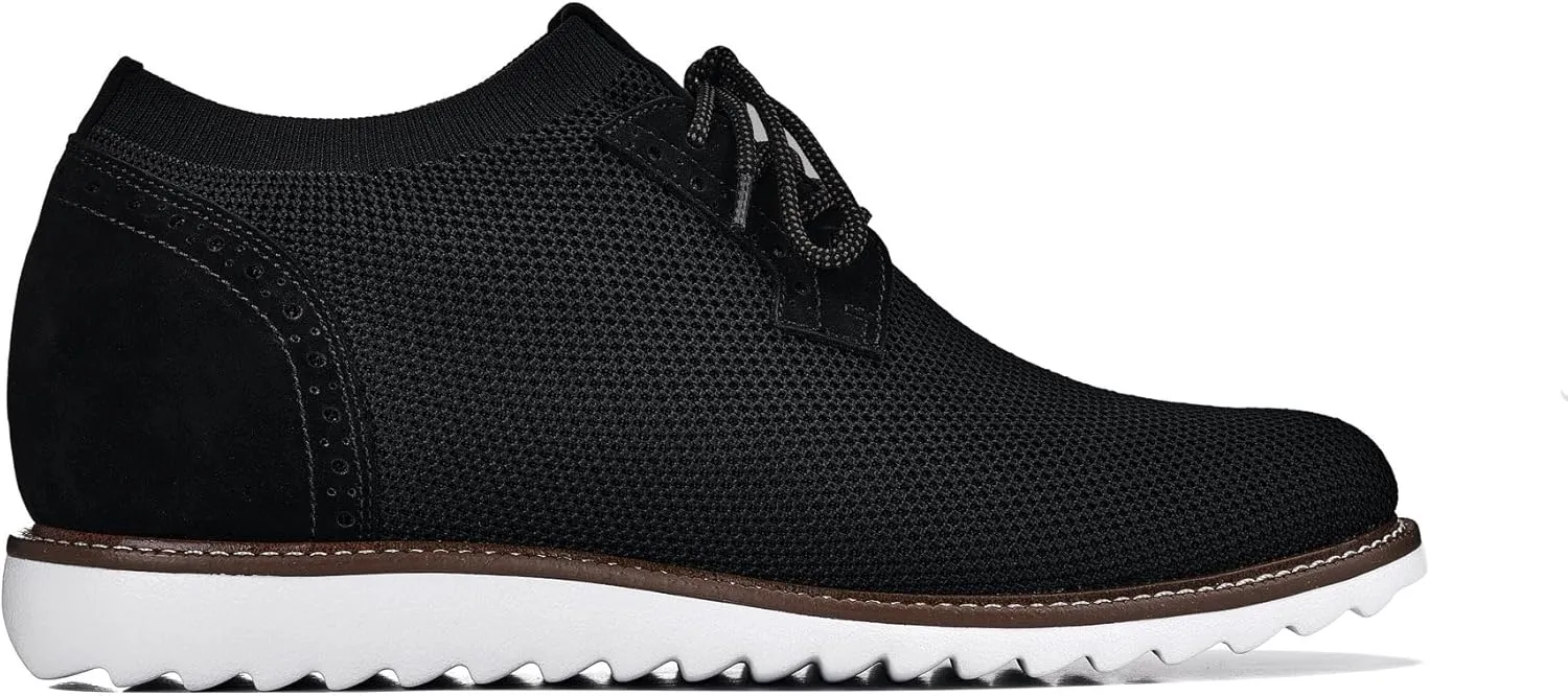 CALTO Men's Invisible Height Increasing Elevator Shoes - Noir Black Lightweight Lace-up Casual Derby - 3.2 Inches Taller - J1502 - Size 9.5 D(M) US