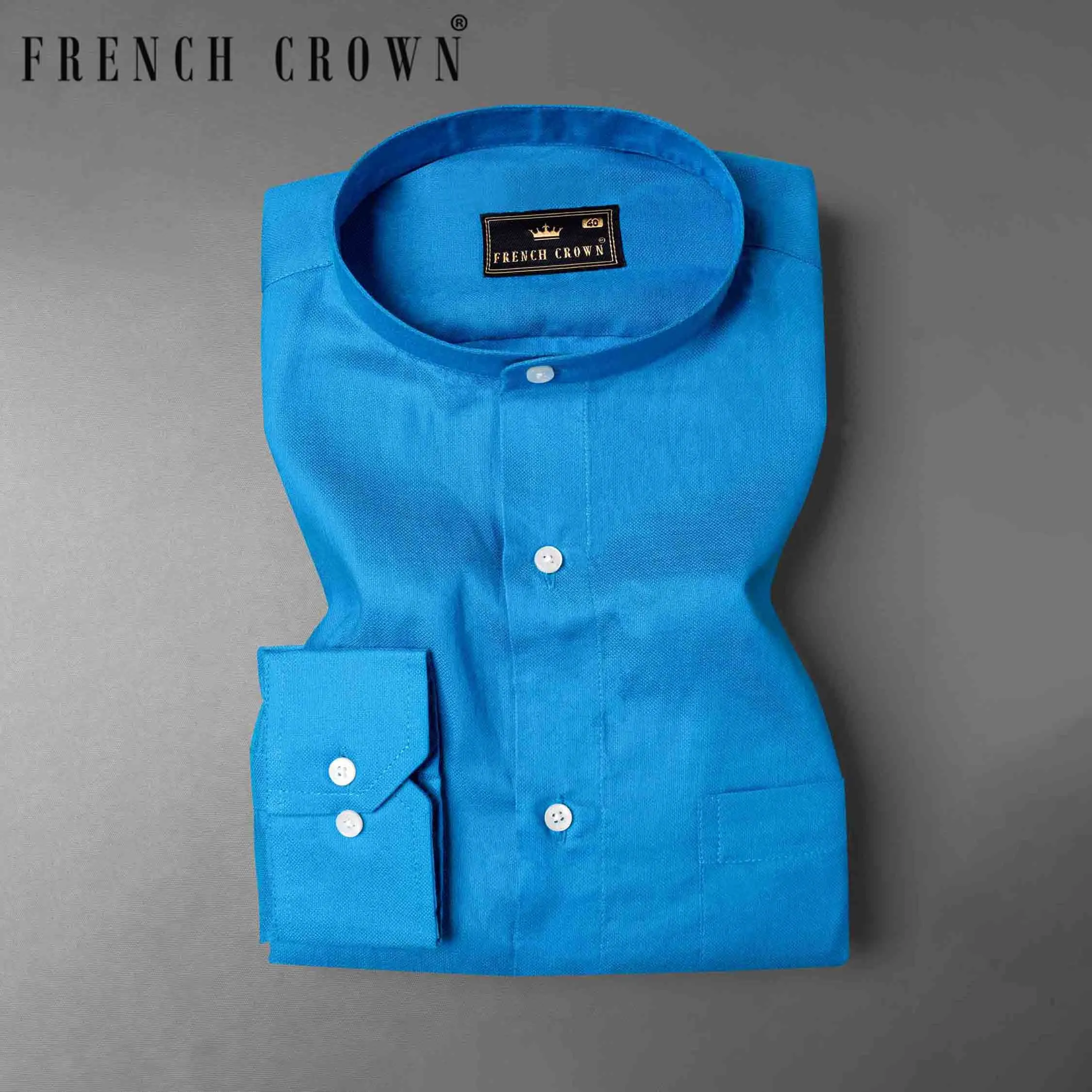 Cerulean Blue Dobby Textured Premium Giza Cotton Shirt