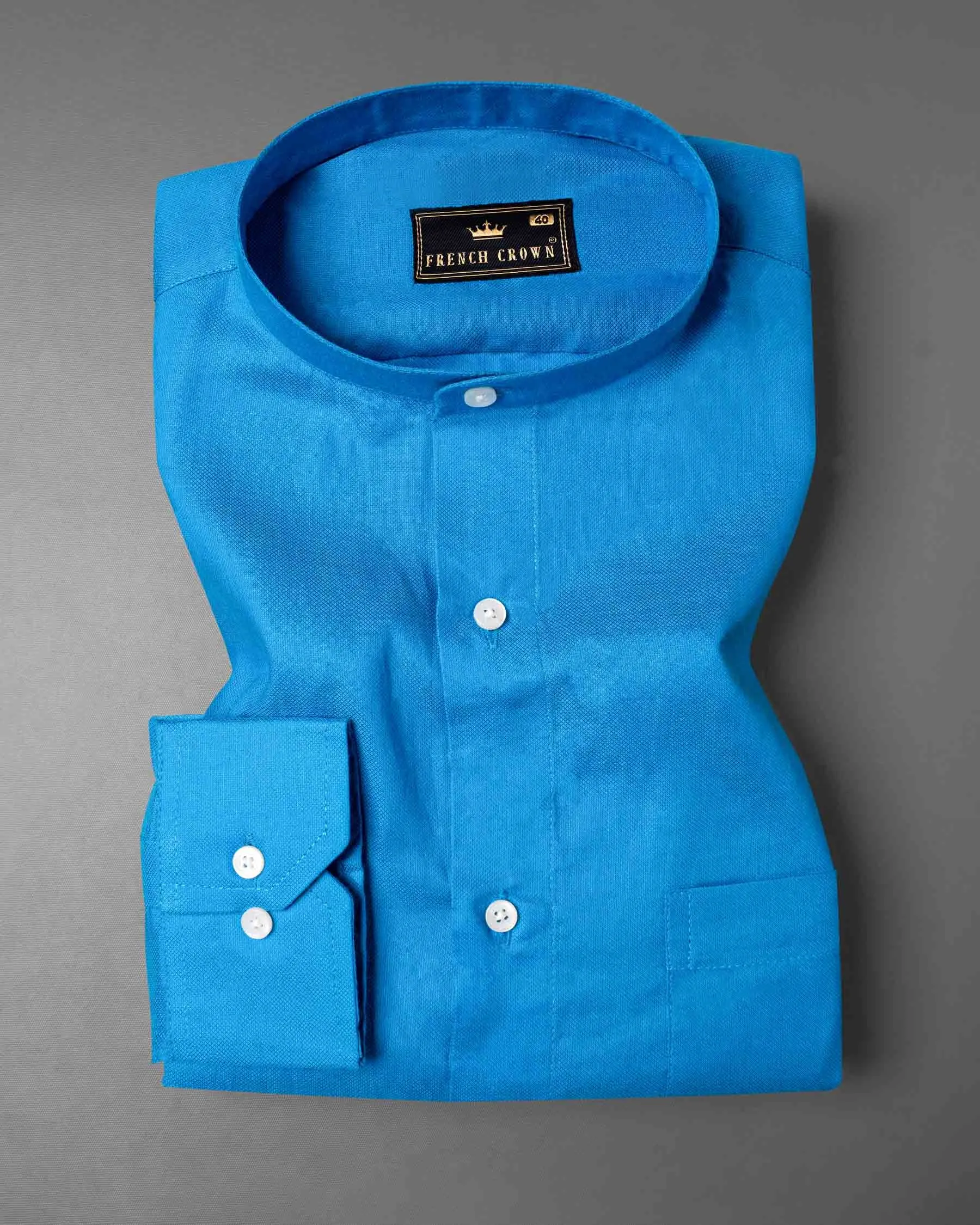 Cerulean Blue Dobby Textured Premium Giza Cotton Shirt