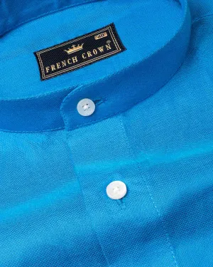 Cerulean Blue Dobby Textured Premium Giza Cotton Shirt