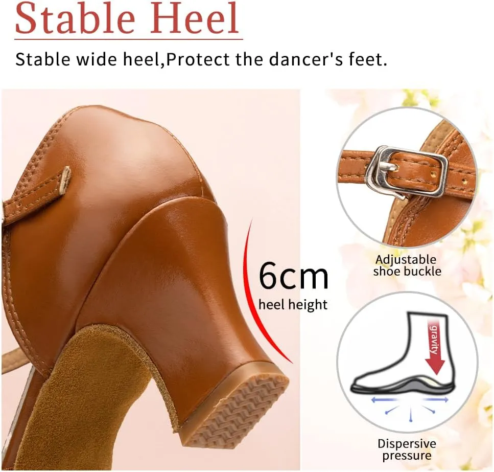 Character Shoes for Women T-Strap Closed Toe Latin Salsa Tango Standard Ballroom Dance Shoes,Model D29-Suede Sole-2.33”Heel