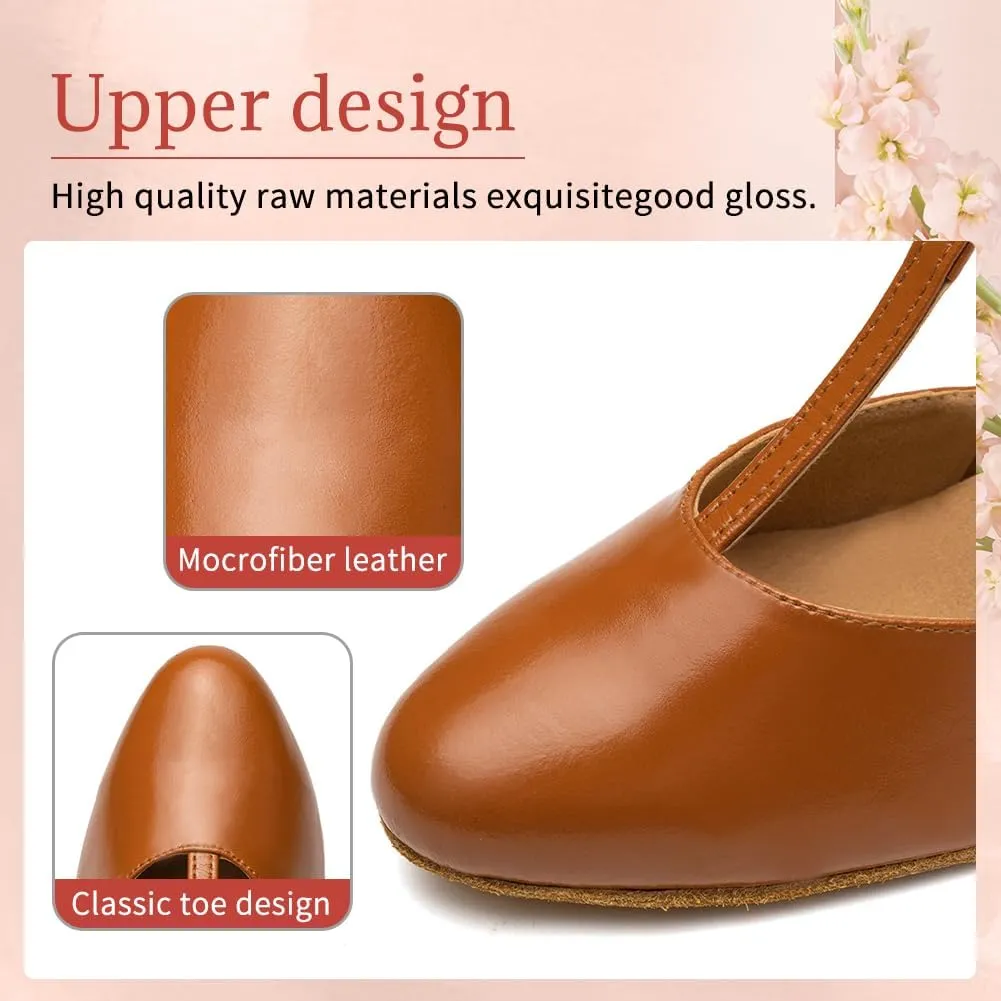 Character Shoes for Women T-Strap Closed Toe Latin Salsa Tango Standard Ballroom Dance Shoes,Model D29-Suede Sole-2.33”Heel