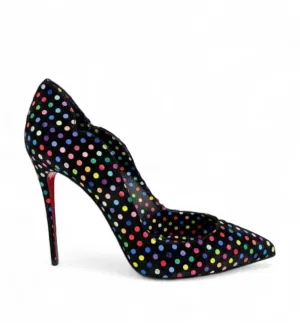 CHRISTIAN LOUBOUTIN Hot Chick Black Scalloped Polka Dot Stiletto Pumps IT39