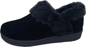 CLARKS Indoor and Outdoor Black Slipper Cozy Wool Mule Slip-On Fur Lined Clogs (Black Premium Suede, 8), JMH2034