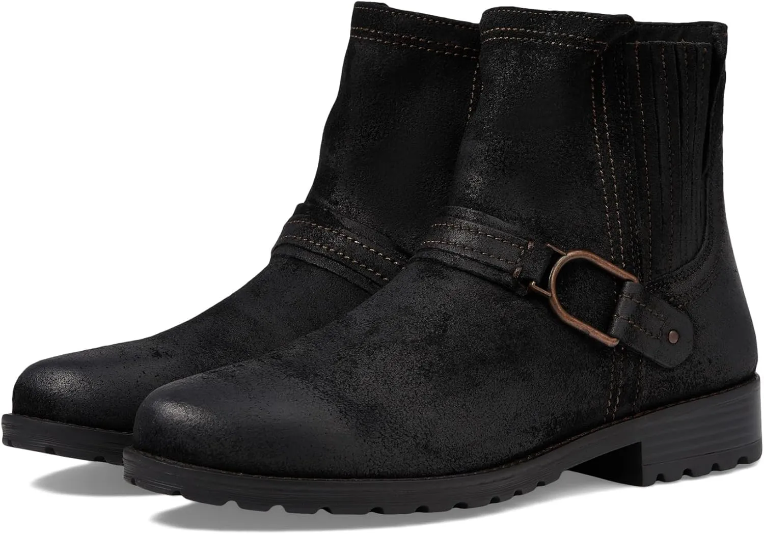 Clarks Womens Aspra Buckle Distressed Suede Ankle Boots