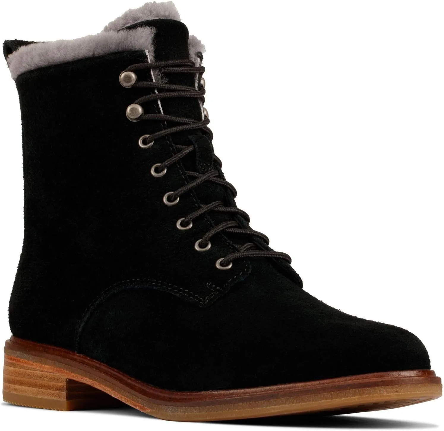Clarks Womens Clarkdale Lace Suede Faux Fur Lined Ankle Boots