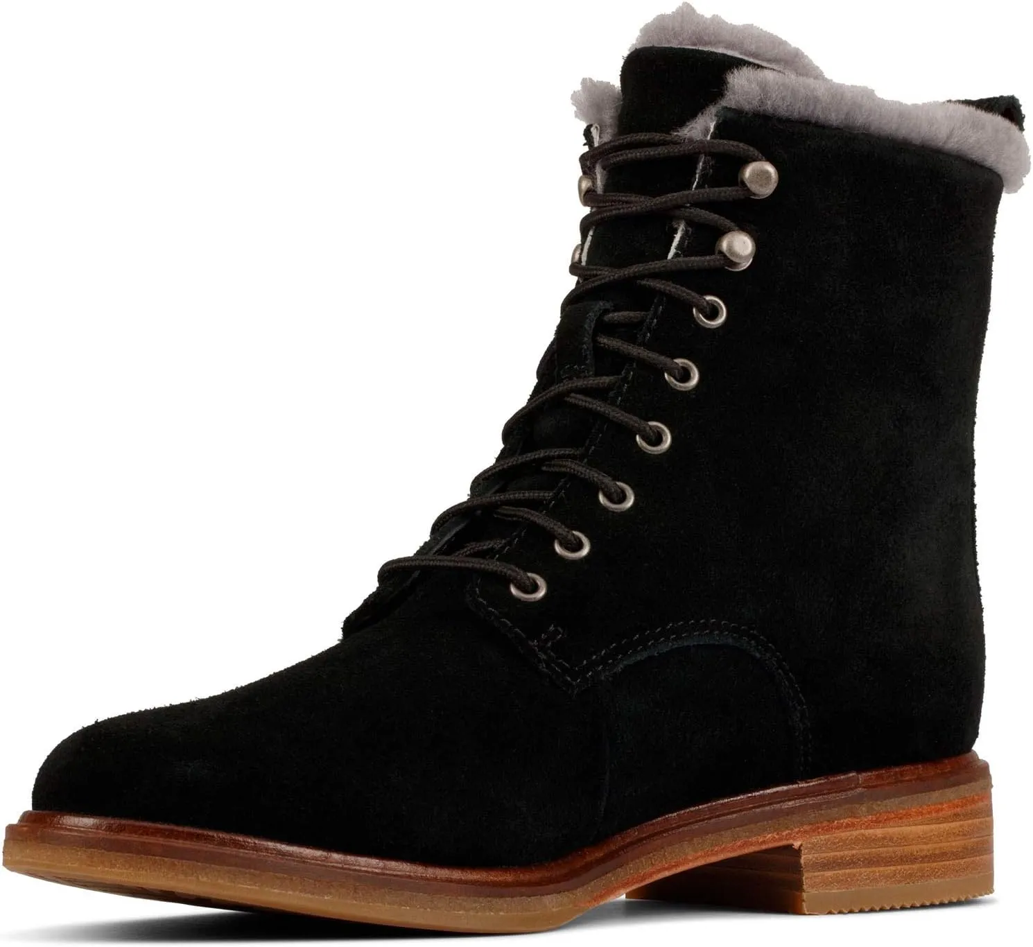 Clarks Womens Clarkdale Lace Suede Faux Fur Lined Ankle Boots