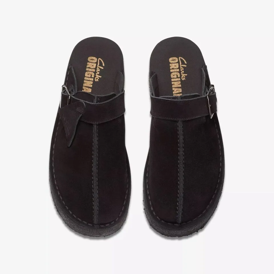 Clarks Women's Trek Wedge Mule Black | Mid Tan Suede