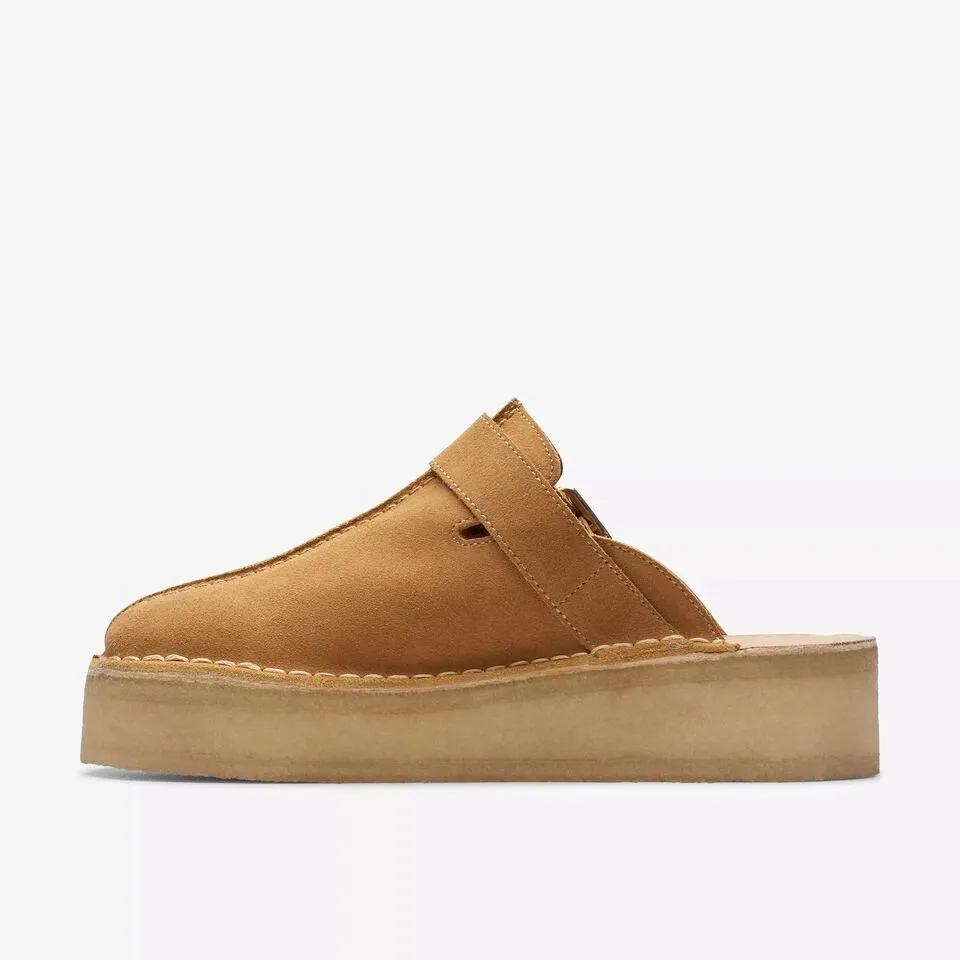 Clarks Women's Trek Wedge Mule Black | Mid Tan Suede