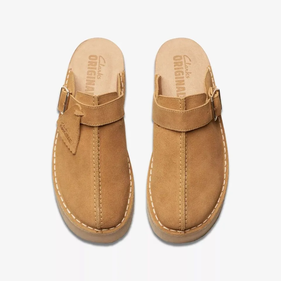 Clarks Women's Trek Wedge Mule Black | Mid Tan Suede