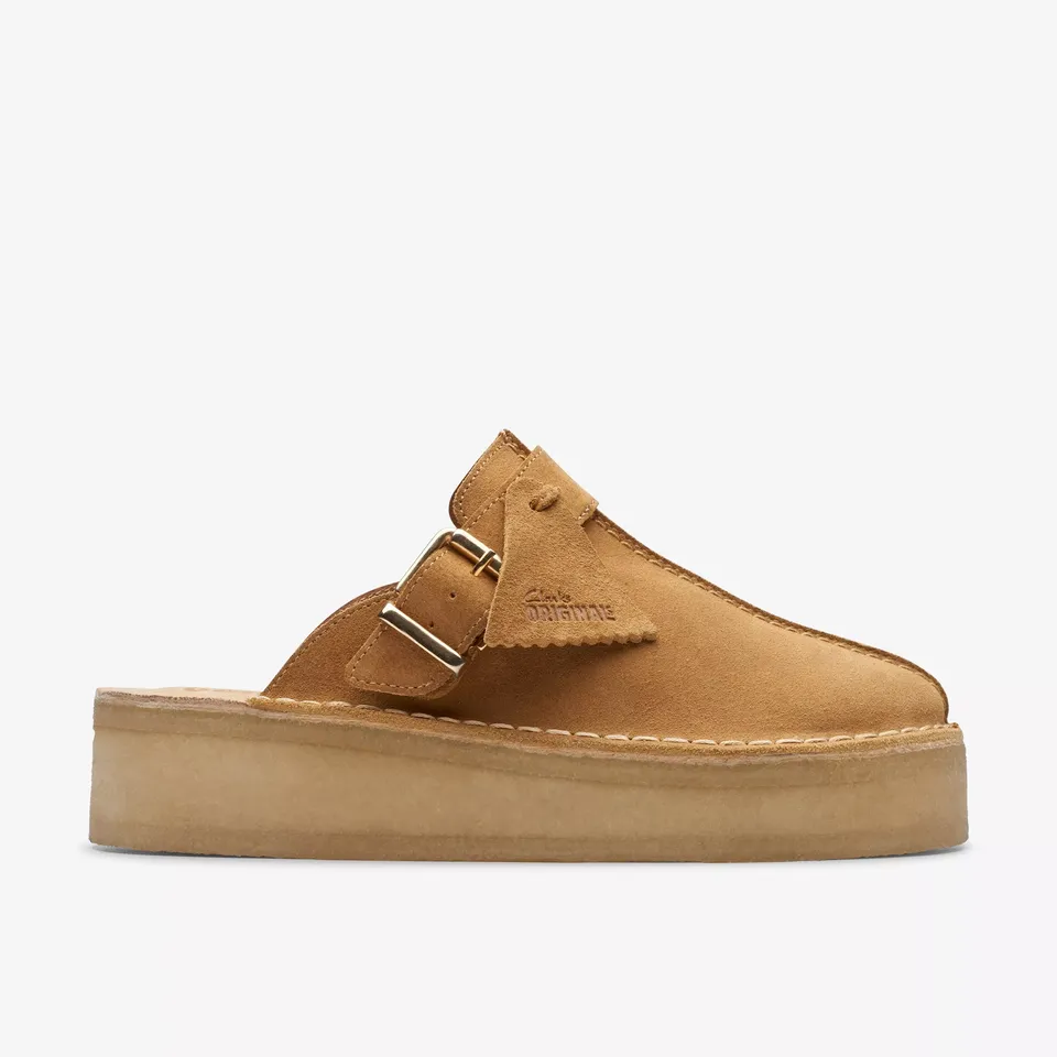 Clarks Women's Trek Wedge Mule Black | Mid Tan Suede