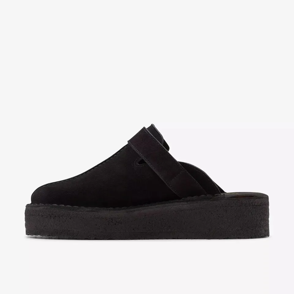 Clarks Women's Trek Wedge Mule Black | Mid Tan Suede