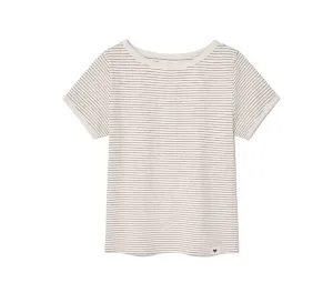 CLASSIC BOAT NECK BOXY TEE - Stripe Brown