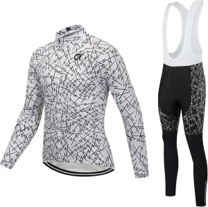Coconut Ropamo CR Men's Cycling Clothing Set Long Sleeve Cycling Jersey Zipper Pocket Bike Outfit Cycling Bib Pants 3D Padded