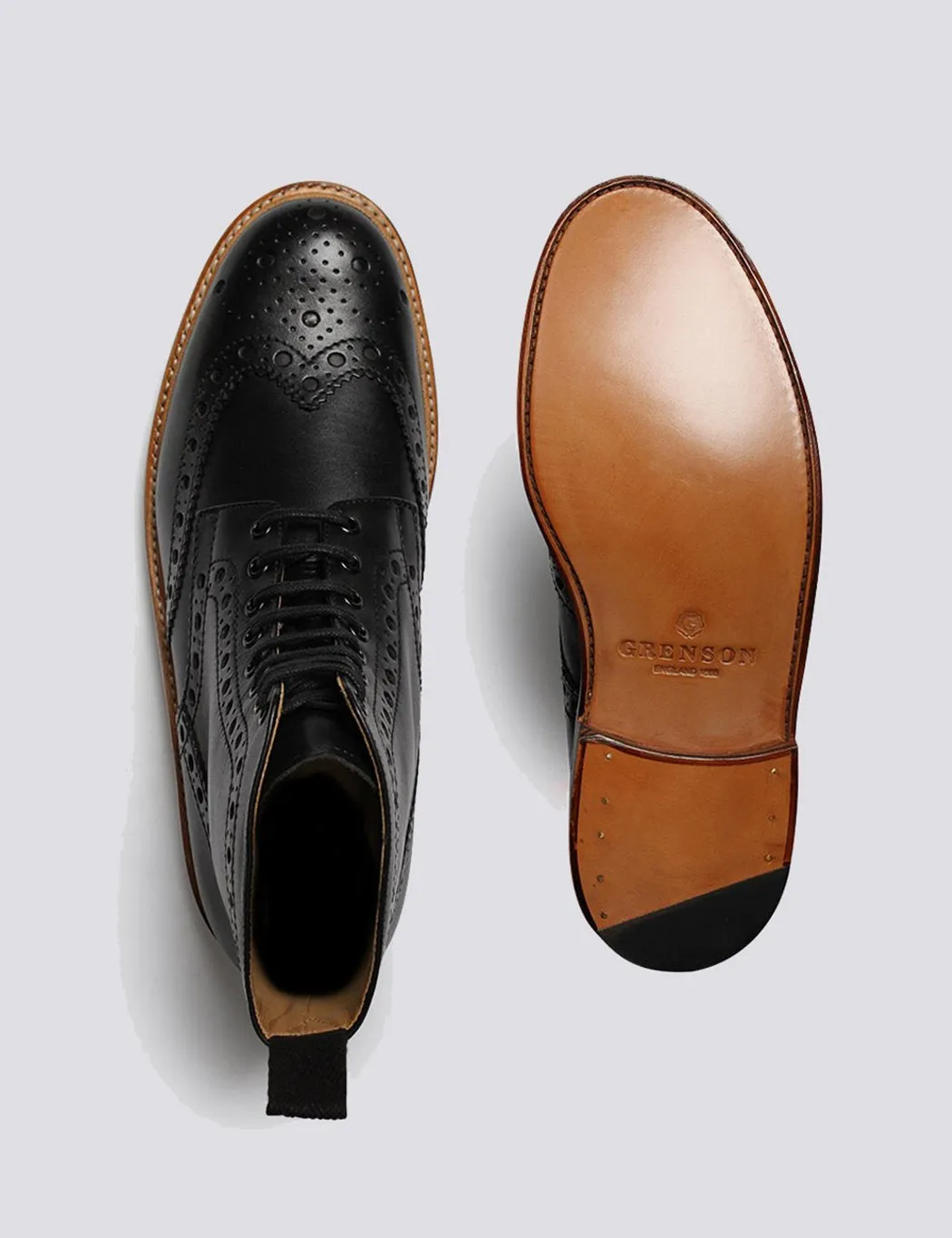 Connected Fred Calf Derby Grenson Huge savings - Brogue Boot Black