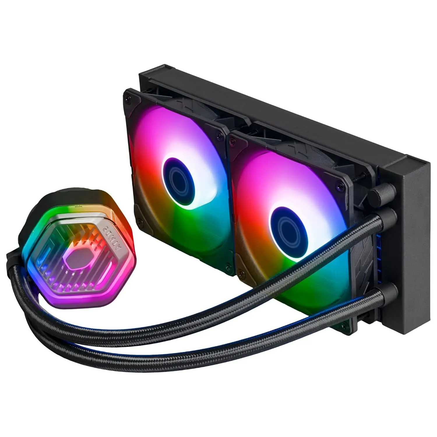 Cooler Master MasterLiquid Atmos 240 Black CPU Liquid Cooler - AIO Water Cooling System, Dual Chamber Pump, Pre-Installed Sickleflow 120 Edge Fans, Addressable Gen 2 RGB, LGA1700 & AM5 Brackets