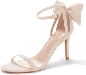 Coutgo Womens Ankle Strap High Heels Open Toe Stiletto Bow Tie Knot Heeled Sandals Fashion Wedding Dress Pump Shoes