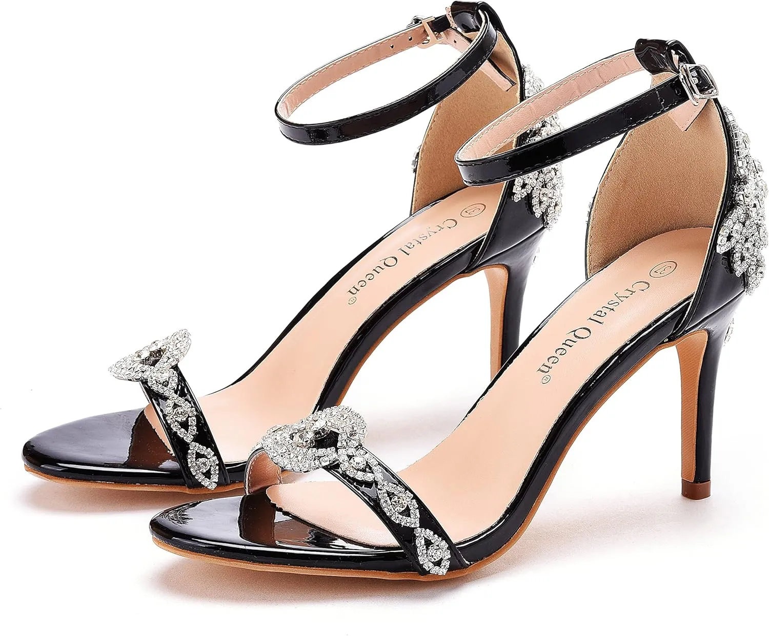 Crystal Queen 3.15'' Rhinestone Heeled Sandals Stiletto Heels Peep Toe High Heel Sandals Pump Shoes For Bride Wedding Party Evening