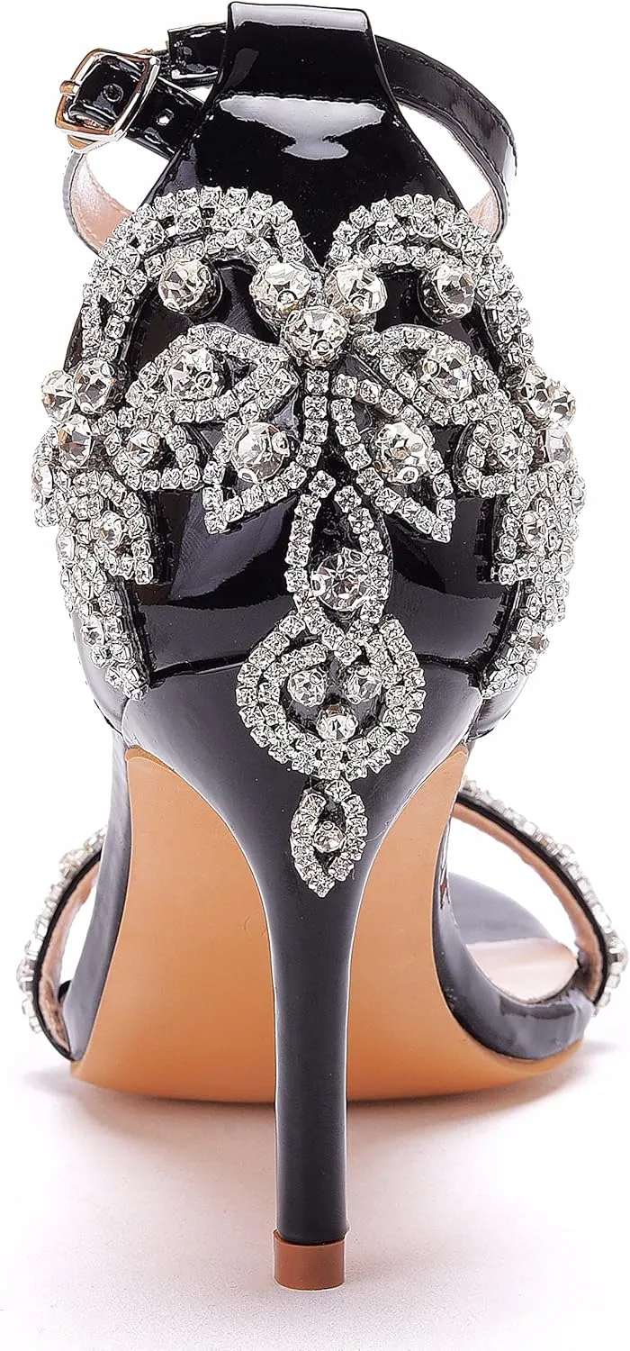 Crystal Queen 3.15'' Rhinestone Heeled Sandals Stiletto Heels Peep Toe High Heel Sandals Pump Shoes For Bride Wedding Party Evening