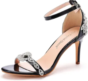 Crystal Queen 3.15'' Rhinestone Heeled Sandals Stiletto Heels Peep Toe High Heel Sandals Pump Shoes For Bride Wedding Party Evening