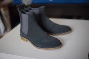 Dark Gray Suede Chelsea Boots for Men with Crepe Sole