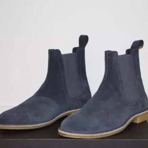 Dark Gray Suede Chelsea Boots for Men with Crepe Sole