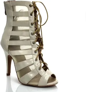 denova's Women's Lace-up High Heel Comfort Ankle Boot Zipper Dance Shoe for Latin Slasa Ballroom
