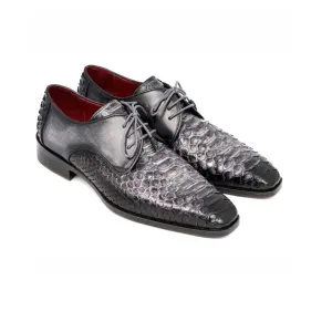 Derby Blucher Genuine Grey Leather Alligator Shoes