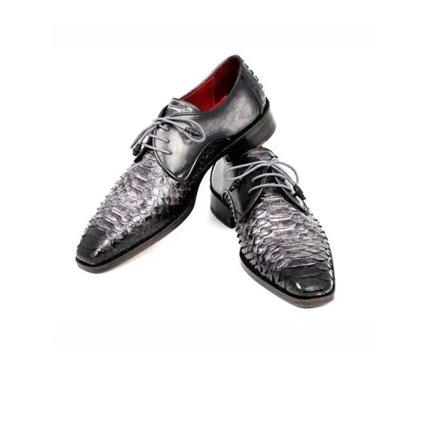 Derby Blucher Genuine Grey Leather Alligator Shoes