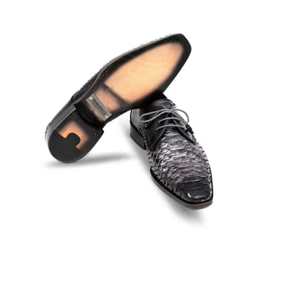 Derby Blucher Genuine Grey Leather Alligator Shoes