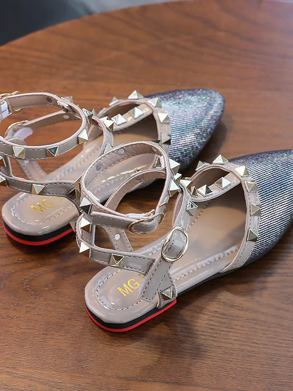 Designer Vibes Studded Pointed Toe Ankle Strap Flats