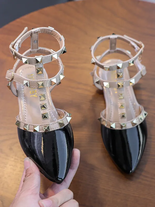 Designer Vibes Studded Pointed Toe Ankle Strap Flats