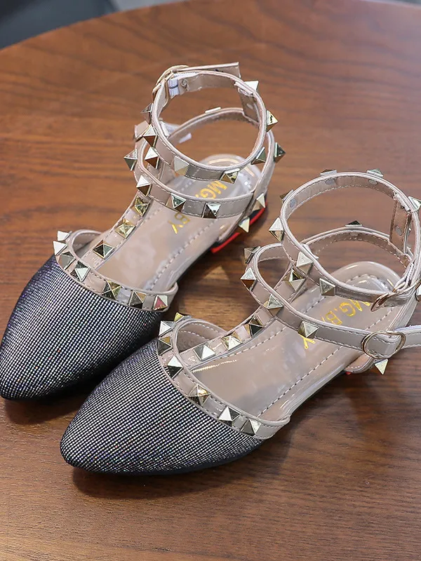 Designer Vibes Studded Pointed Toe Ankle Strap Flats