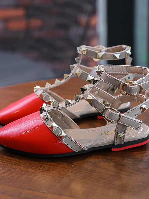 Designer Vibes Studded Pointed Toe Ankle Strap Flats