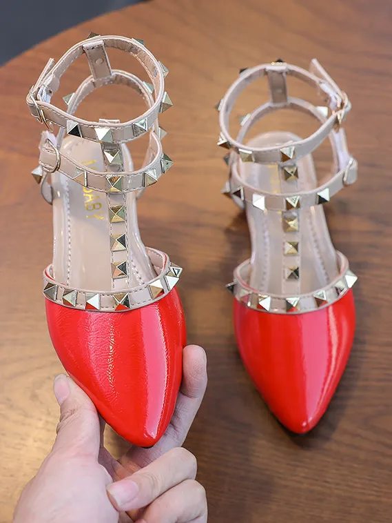 Designer Vibes Studded Pointed Toe Ankle Strap Flats