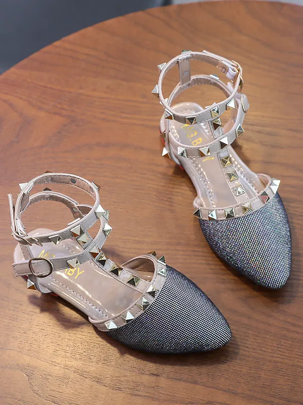 Designer Vibes Studded Pointed Toe Ankle Strap Flats