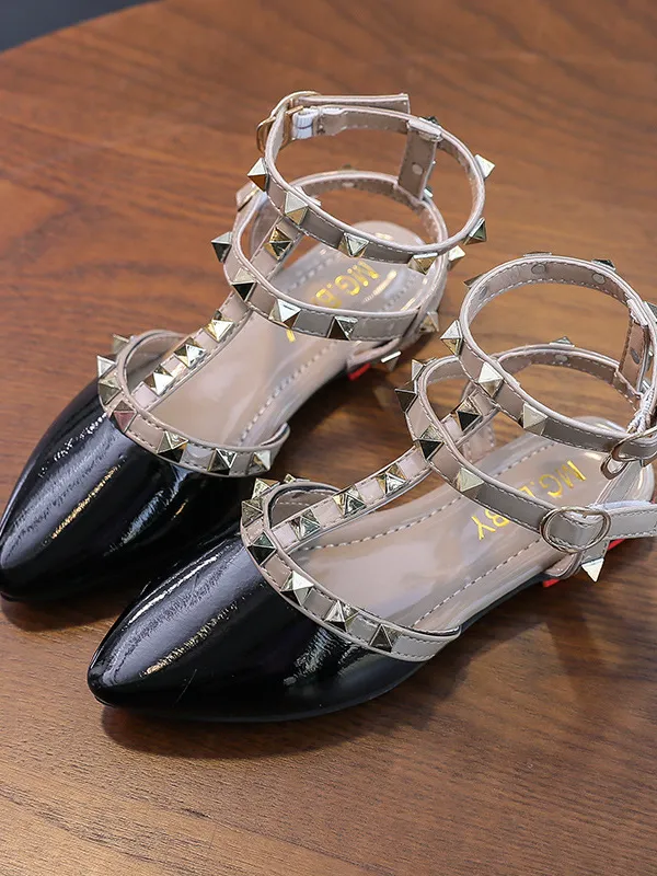 Designer Vibes Studded Pointed Toe Ankle Strap Flats
