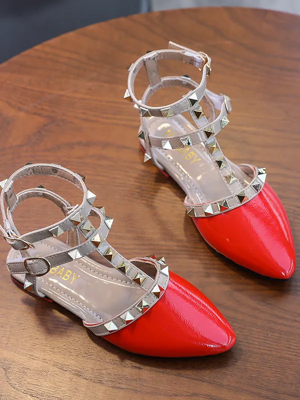Designer Vibes Studded Pointed Toe Ankle Strap Flats