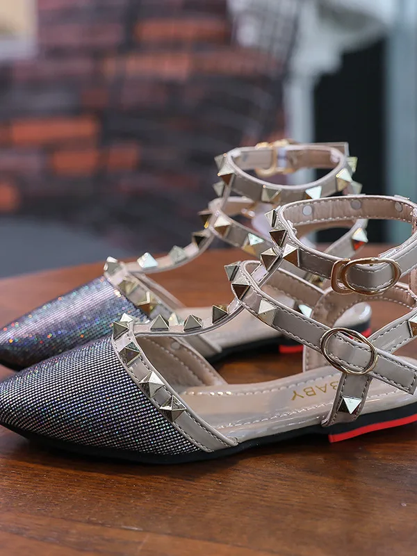 Designer Vibes Studded Pointed Toe Ankle Strap Flats
