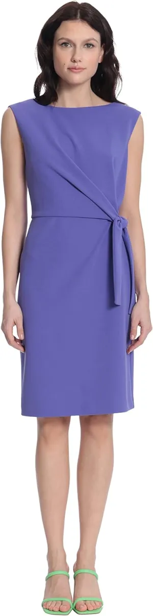 Donna Morgan Women's Petite Sleeveless Boatneck Side Gathering and Tie Dress