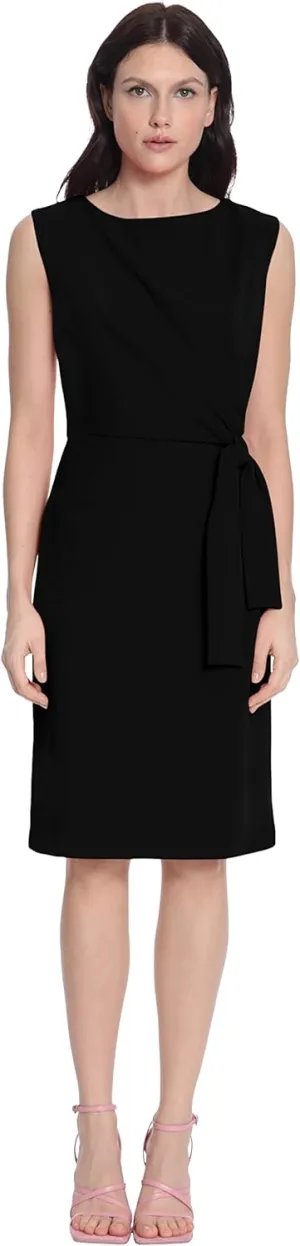 Donna Morgan Women's Petite Sleeveless Boatneck Side Gathering and Tie Dress