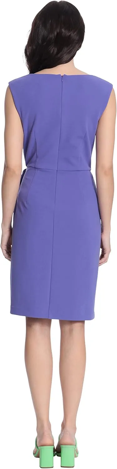 Donna Morgan Women's Petite Sleeveless Boatneck Side Gathering and Tie Dress