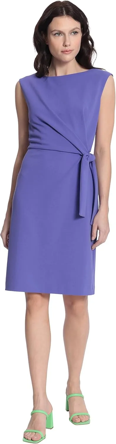 Donna Morgan Women's Petite Sleeveless Boatneck Side Gathering and Tie Dress