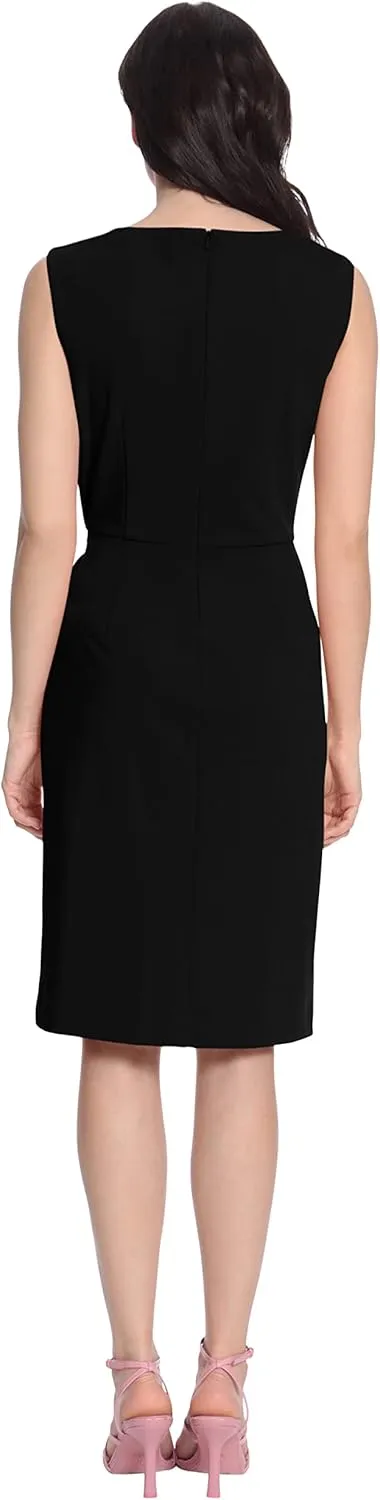Donna Morgan Women's Petite Sleeveless Boatneck Side Gathering and Tie Dress