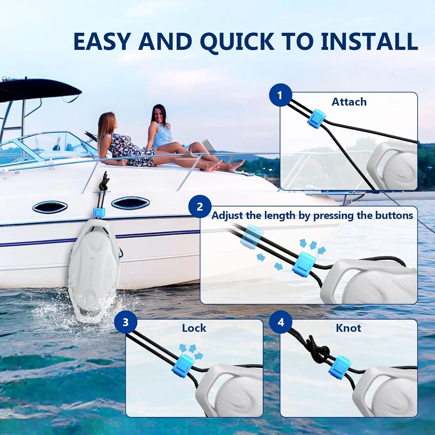 Dreizack Boat Fenders 4 Pack, Boat Bumpers for Docking with 4 Ropes, Inflatable Ribbed Marine Pontoon Boat Fender Bumper for Docks with 1 Storage Bag, 1 Air Pump and 4 Needles