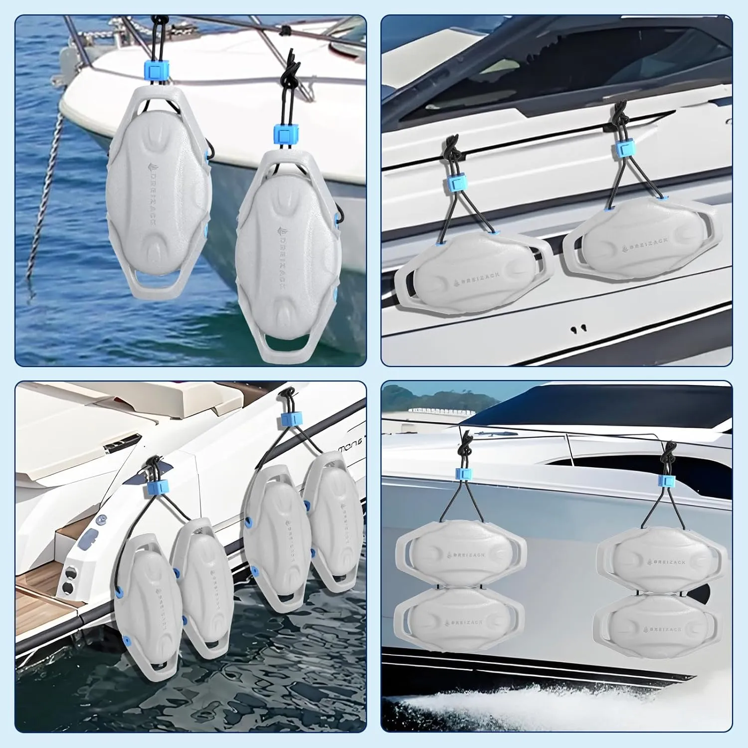 Dreizack Boat Fenders 4 Pack, Boat Bumpers for Docking with 4 Ropes, Inflatable Ribbed Marine Pontoon Boat Fender Bumper for Docks with 1 Storage Bag, 1 Air Pump and 4 Needles