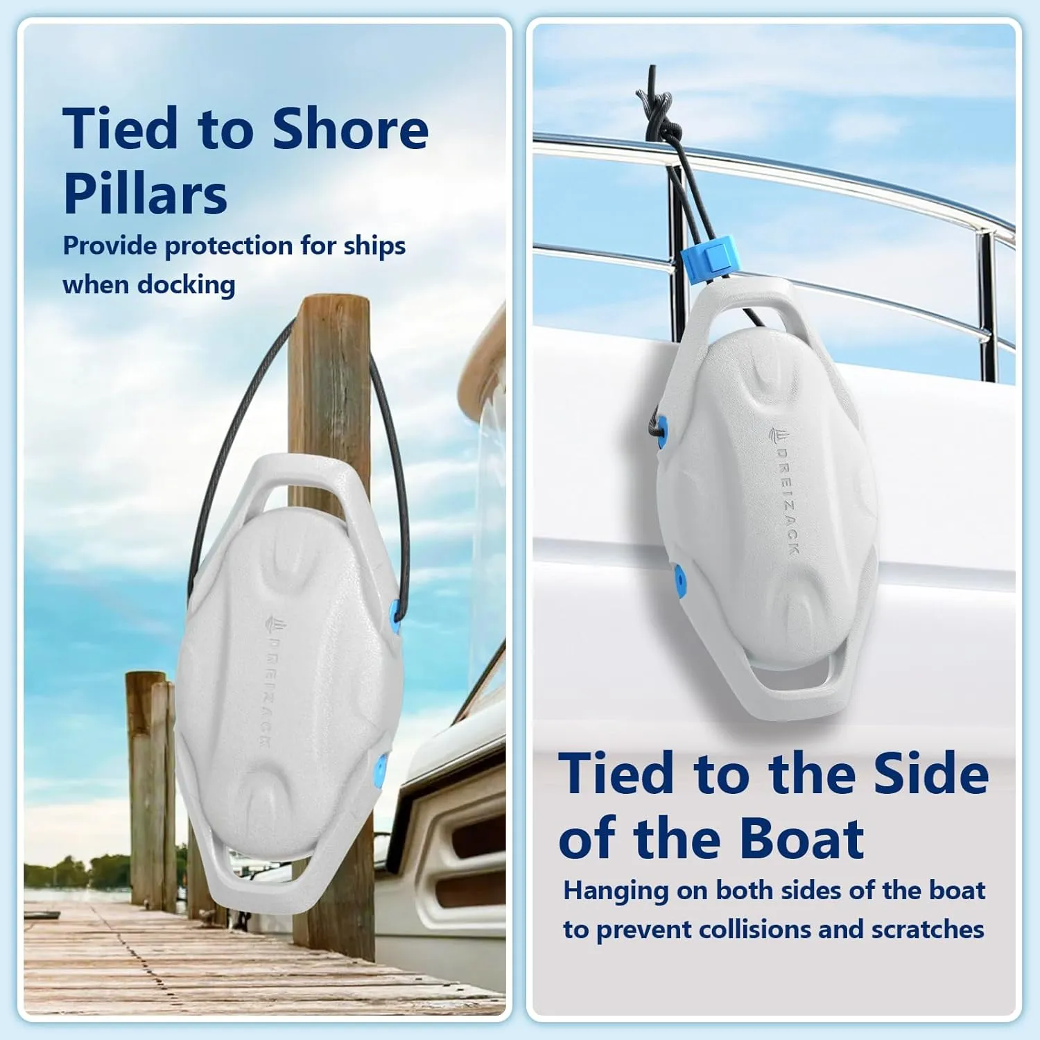 Dreizack Boat Fenders 4 Pack, Boat Bumpers for Docking with 4 Ropes, Inflatable Ribbed Marine Pontoon Boat Fender Bumper for Docks with 1 Storage Bag, 1 Air Pump and 4 Needles